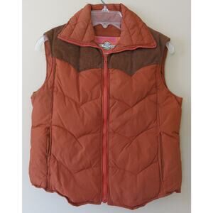 VINTAGE MS PIONEER 70's Puffer Vest Size ML Women Nylon/Leather Brown Western